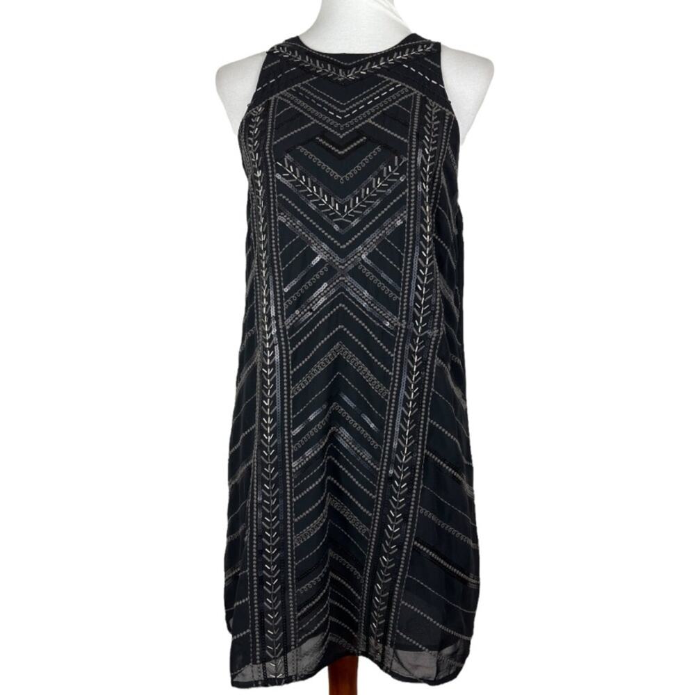 Miss Me Black Embellished Beaded Chiffon Cocktail Shift Dress Size Small